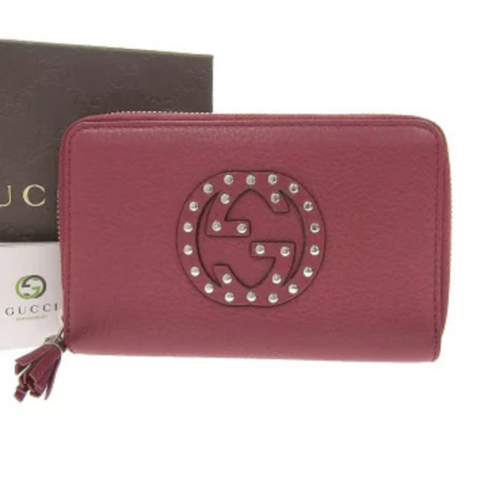 Gucci Soho Interlocking GG Round Zipper Long Wallet Wine Red